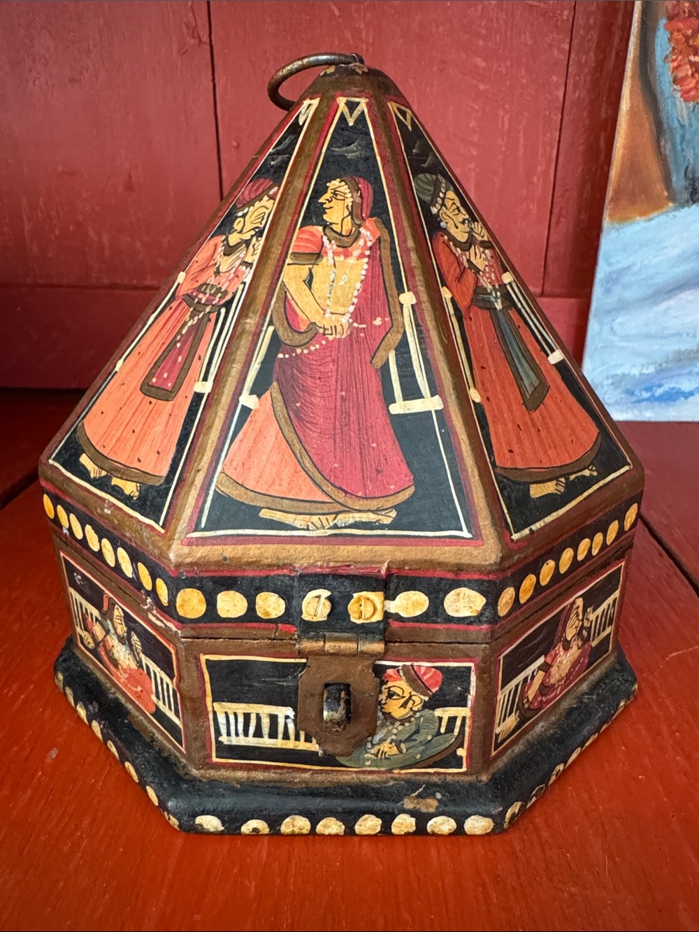 Indian Mughal Hand-Painted octagonal Marriage Trinket Box